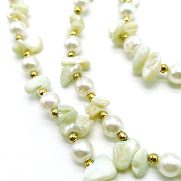Baroque Freshwater Pearl Necklace Gold-tone Spacer Beads Long - Picture 9 of 9